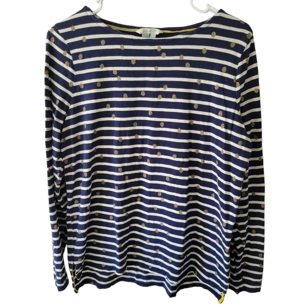 Boden Metallic Polka-dots with Stripes Long Sleeve Shirt Size 10